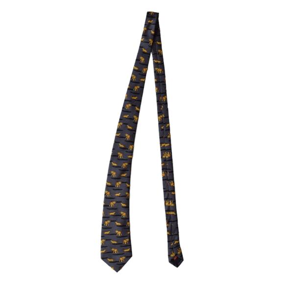 Burlington Vintage Animal Print Silk Tie - Elephant & Tiger Design, Dark Gray - Picture 4 of 7